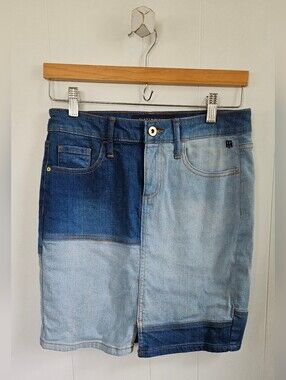 TOMMY HILFIGER Two-Tone Patchwork Denim Skirt